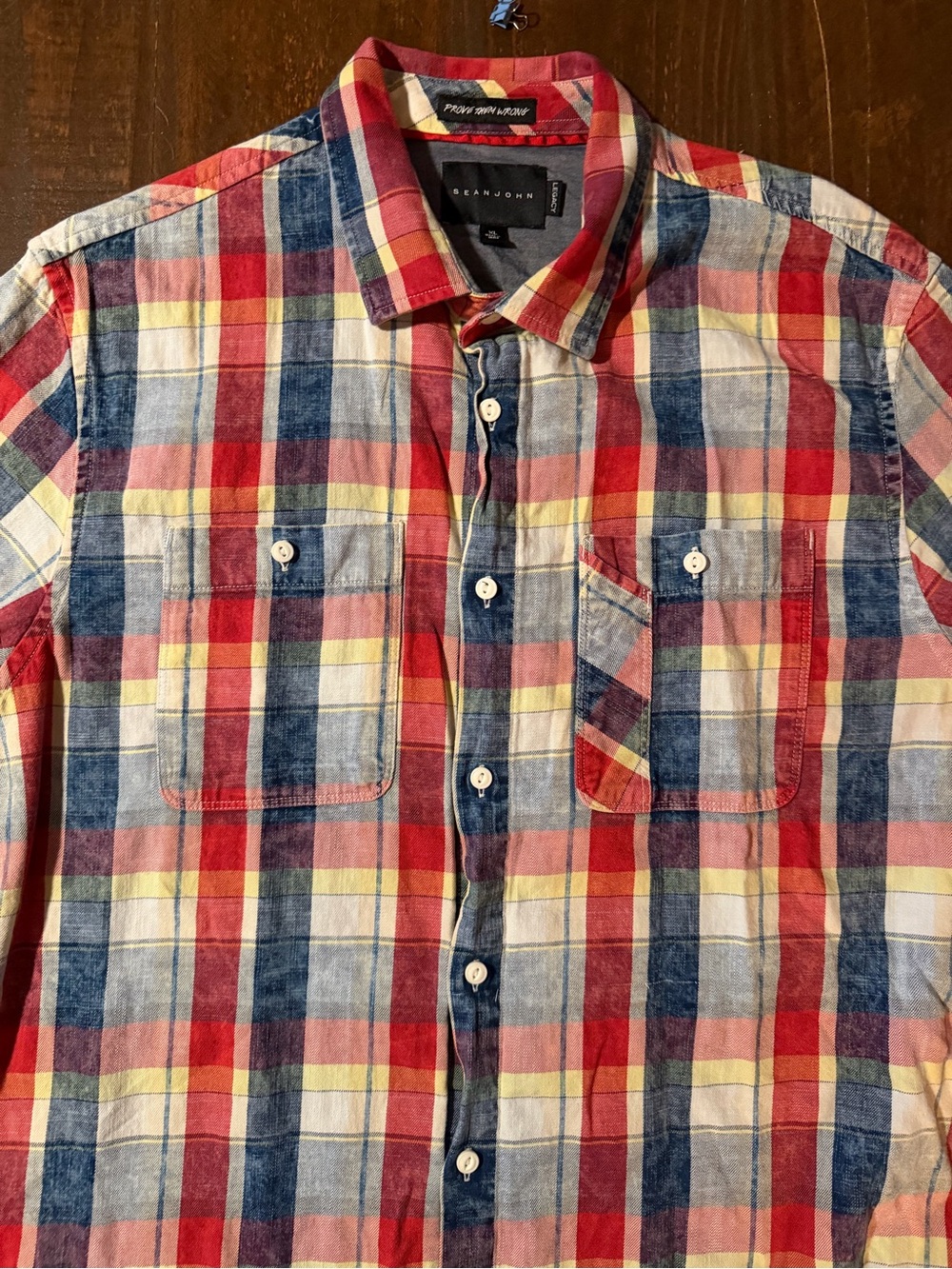 Sean John Red, White & Blue Plaid Button-Down Shirt - XL